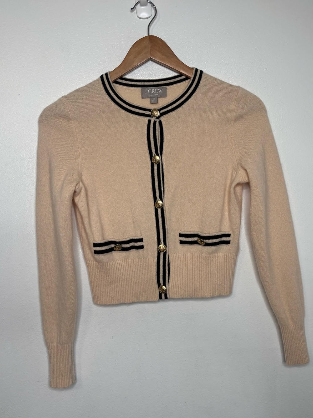 J. crew cashmere cardigan sweater beige black xs